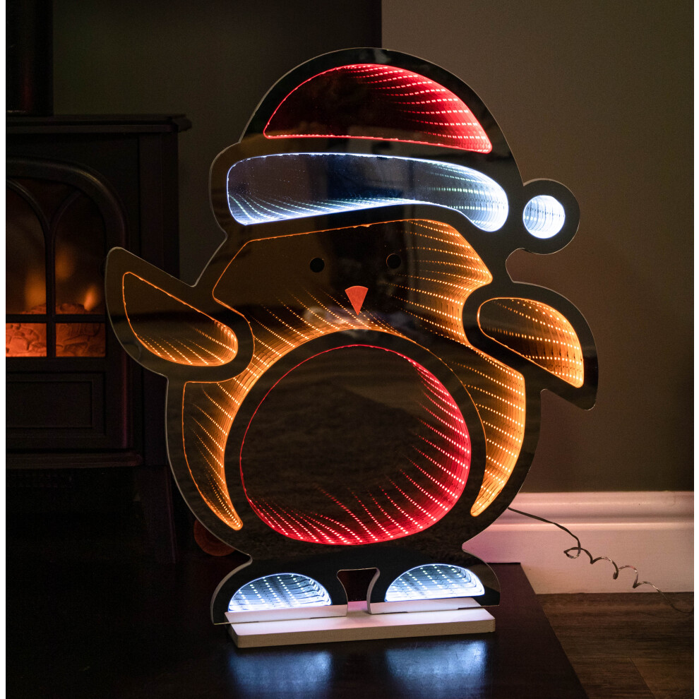 Premier Decorations Ltd Light Up Robin In Santa Hat Christmas Infinity Decoration With Leds 60Cm