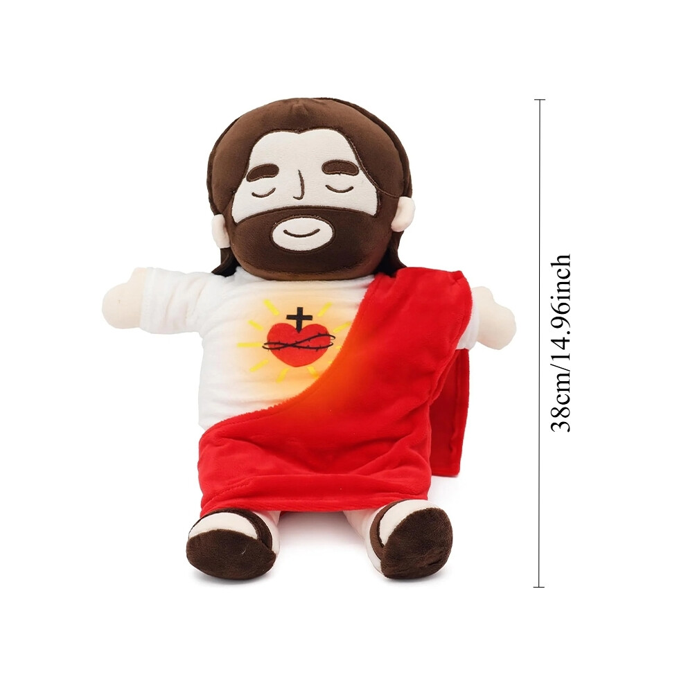 (Red) 38CM Breathing Jesus Plush Toy Baby Soothing Jesus Doll Four-gear Adjustment Children Music Sleep Companion Christmas Toy Gifts