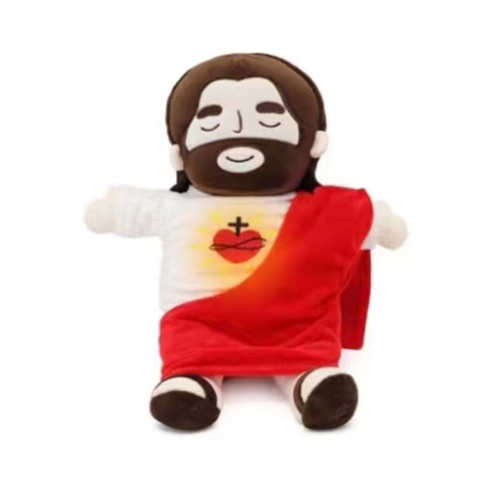 (red) 40cm Breathing Jesus Plush Baby Soothing Jesus Doll Four-Gear Adjustment Children Music Sleep Birthday Christmas Toys Kids Gifts