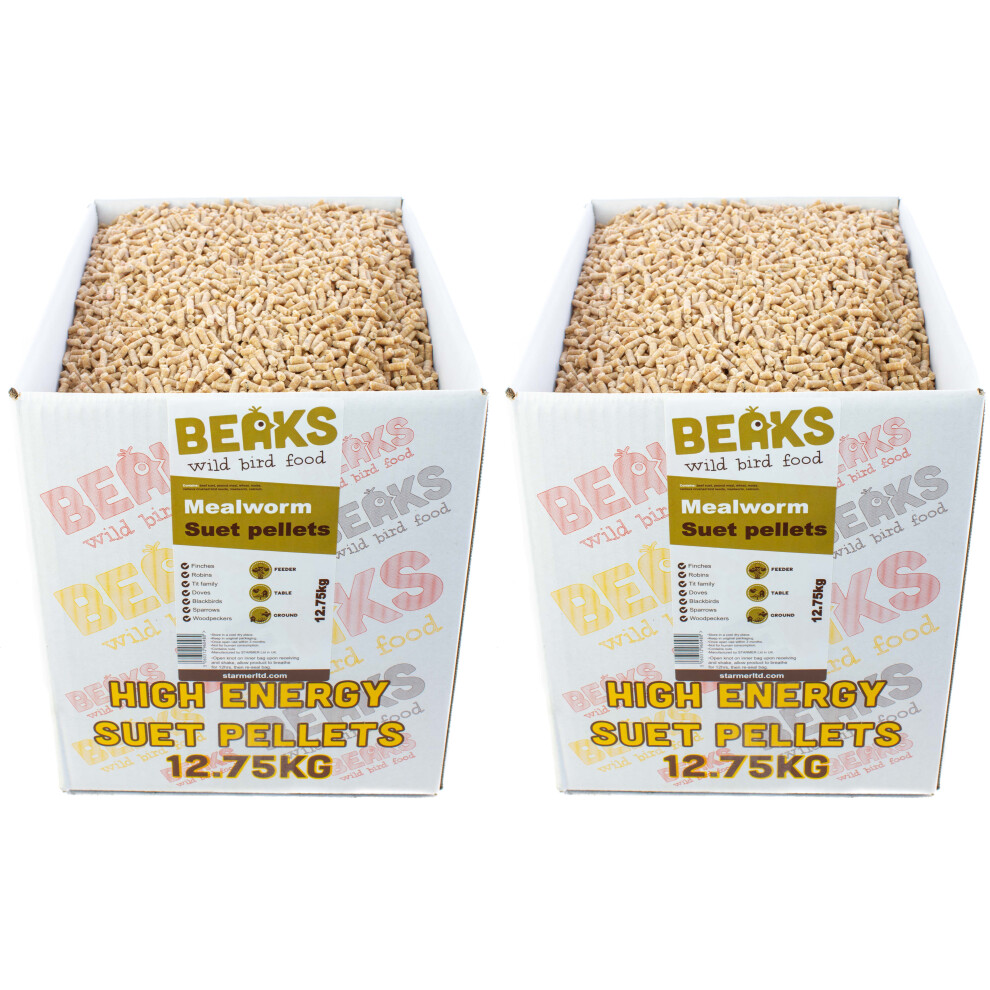 Beaks Wild Bird Food Mealworm Suet Feed Pellets For All Wild Garden Birds 25Kg