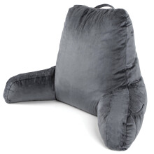 Dreamcatcher Large Grey Reading Pillow with Shredded Memory Foam, Back Support, Arm Support & Washable Velvet Cover