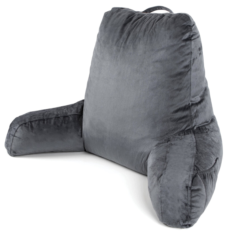 Dreamcatcher Large Reading Pillow With Shredded Memory Foam, Back Support, Arm Support & Washable Velvet Cover Grey
