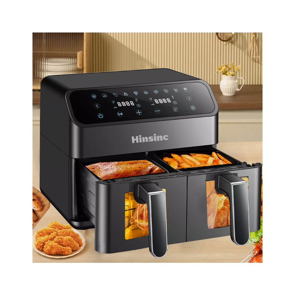 12L Dual Zone Digital Air Fryer Oven Oil-Free Low-Fat Cooker With 100 Cooking Trays, Large Capacity Black