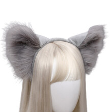 (grey) Handmade Wolf Fox Fur Ears Hairhoop Headwear Dress Party Halloween Christmas Costume Headband Hairband