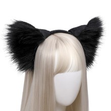 (black) Handmade Wolf Fox Fur Ears Hairhoop Headwear Dress Party Halloween Christmas Costume Headband Hairband