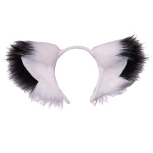 (White black) Handmade Wolf Fox Fur Ears Hairhoop Headwear Party Halloween Christmas Costume Headband Hairband