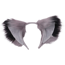 (Gray black) Handmade Wolf Fox Fur Ears Hairhoop Headwear Party Halloween Christmas Costume Headband Hairband