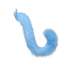 (sky blue) Faux Fur Cat Fox Costume Tail Halloween Christmas Party Costume 80cm