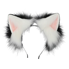 (White) Handmade Faux Fur Fox Wolf Ears Headband Halloween Christmas Party Costume Accessories