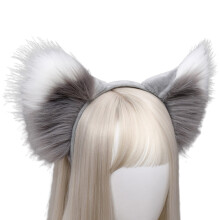 (grey White) Handmade Wolf Fox Fur Ears Hairhoop Headwear Dress Party Halloween Christmas Costume Headband Hairband