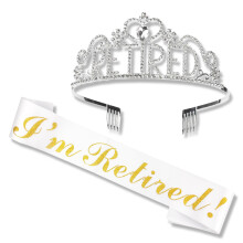 (Style 1) Retirement Decorations Party Sash and Crown for Women Set, Christmas/Retirement Gift for Her