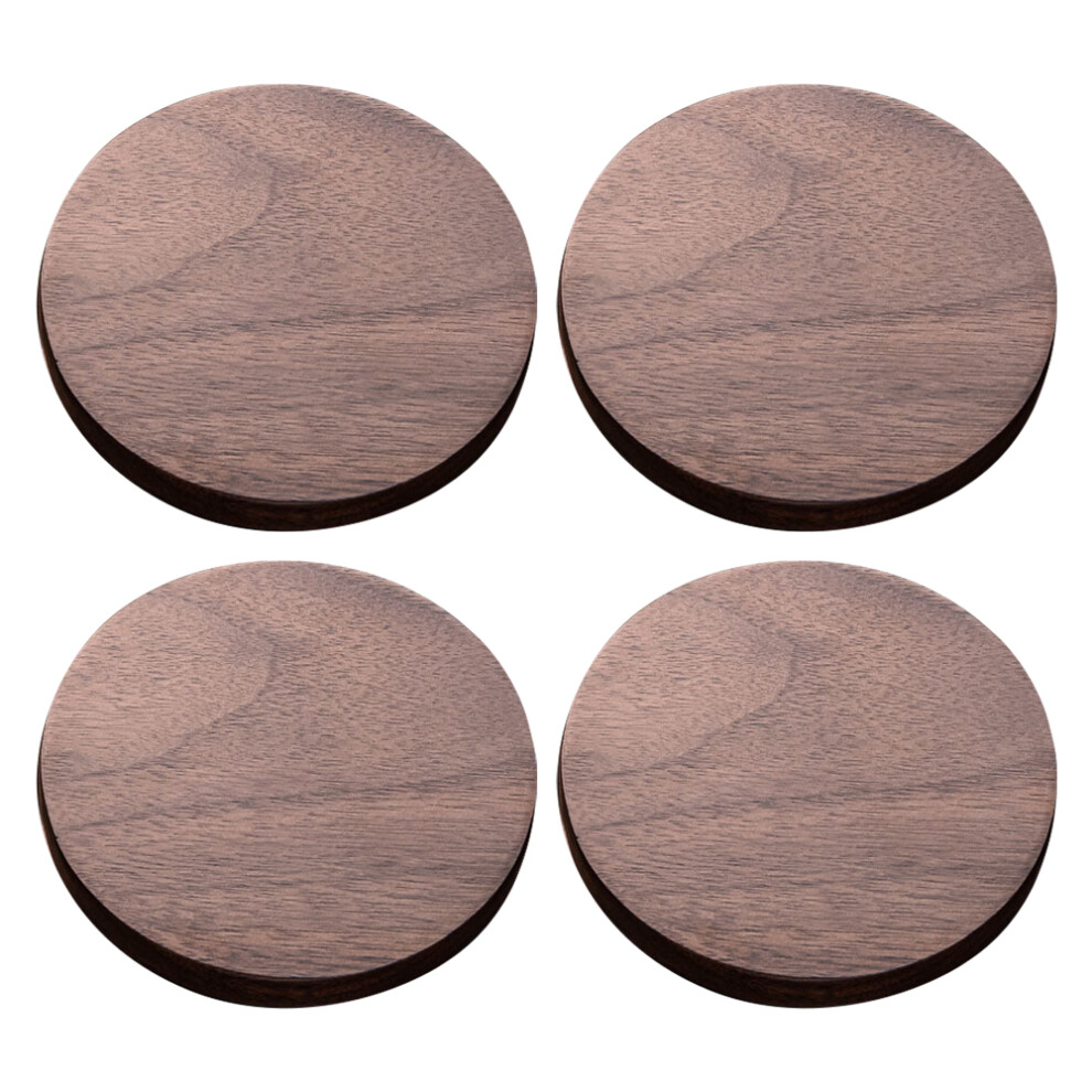 (Black walnut) 4Pcs Wood Coasters for Drinks, Wooden Coasters for Coffee Table Desk Round for Home Office Christmas Decor 4 Inch