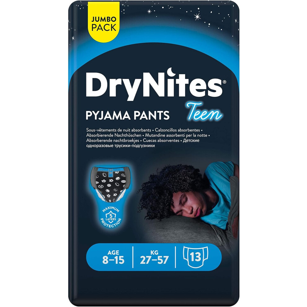 Huggies DryNites, Boys Pyjama Pants, Sizes 8-13 Years (52 Pants) Discrete Night Time Pants  Maximum Protection to Manage Child and Teen Bed Wetting