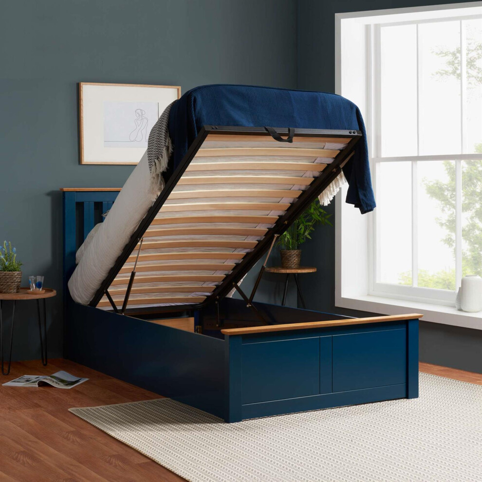 Birlea Navy Wood Single Ottoman Bed And Mattress Bundle Phoenix Nebula 90Cm 3Ft Blue