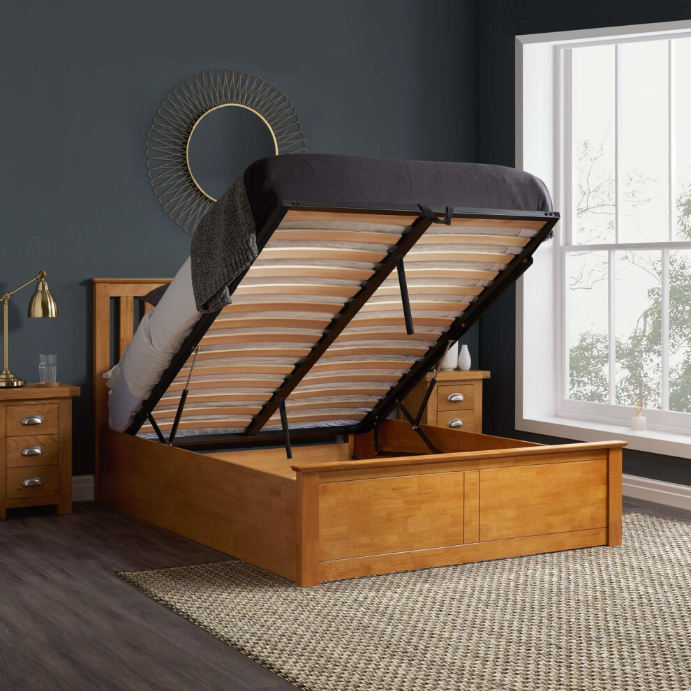Birlea Oak Wood King Ottoman Bed And Mattress Bundle Phoenix Nebula 150Cm 5Ft