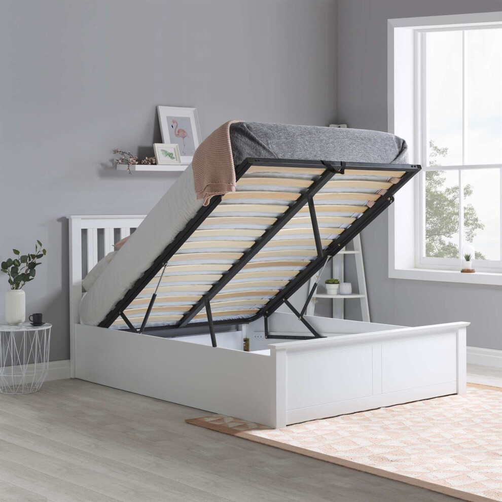 Birlea Wood King Ottoman Bed And Mattress Bundle Phoenix Nebula 150Cm 5Ft White