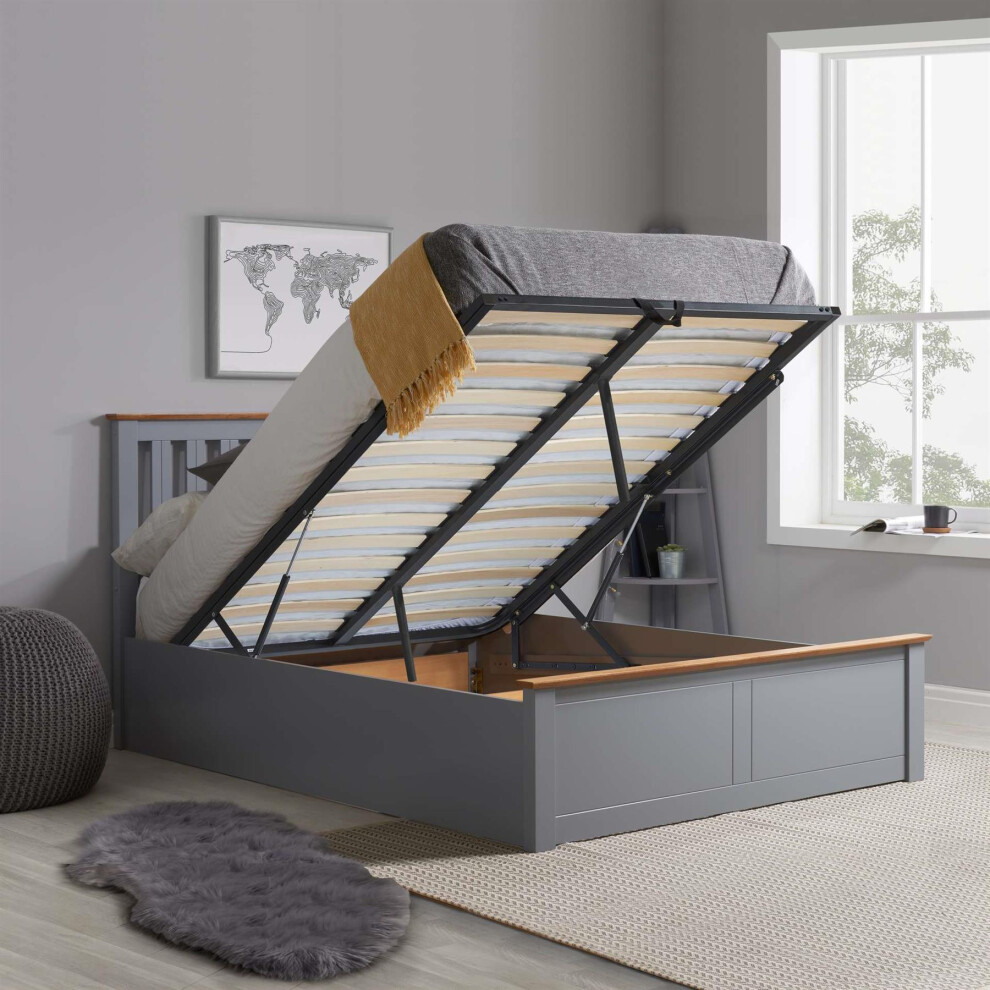 Birlea Stone Wood King Ottoman Bed And Mattress Bundle Phoenix Nebula 150Cm 5Ft Grey