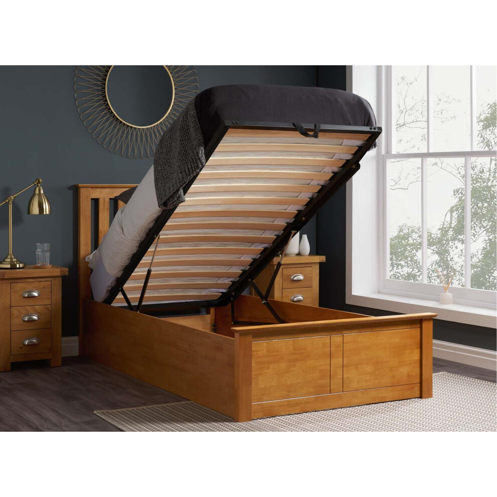 Birlea Oak Wood Single Ottoman Bed And Mattress Bundle Phoenix Nebula 90Cm 3Ft
