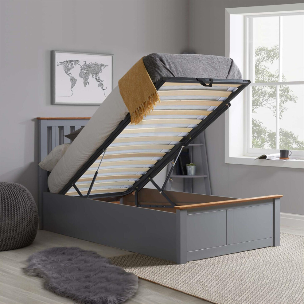 Birlea Stone Wood Single Ottoman Bed And Mattress Bundle Phoenix Nebula 90Cm 3Ft Grey