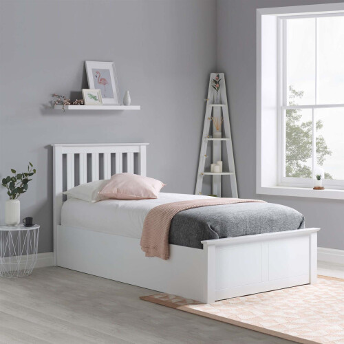 Birlea White Wood Single Ottoman Bed and Mattress Bundle Phoenix Nebula 90cm 3ft 1