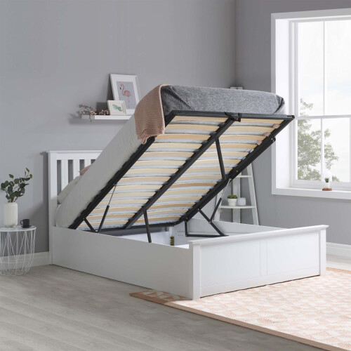 Birlea White Wood Small Double Ottoman Bed and Mattress Bundle Phoenix Nebula 120cm 4ft