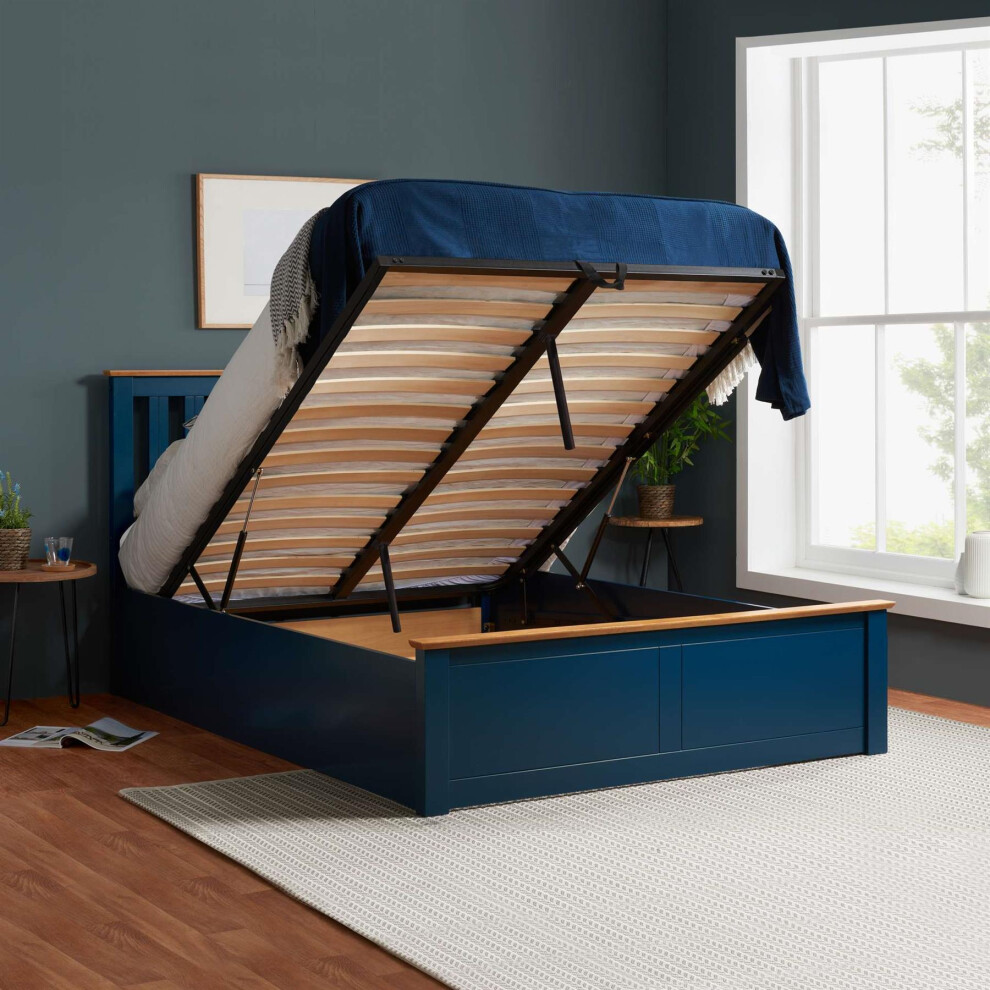 Birlea Navy Wood King Ottoman Bed And Mattress Bundle Phoenix Nebula 150Cm 5Ft Blue