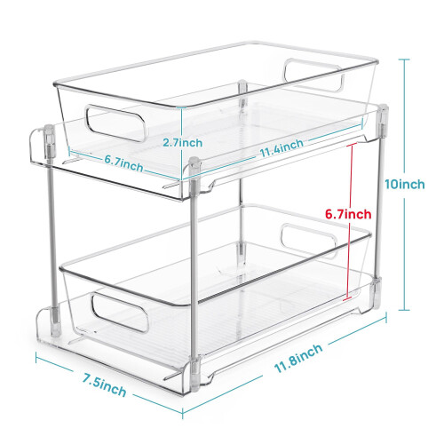 2 Pack Under Sink Organizer, 2 Tier Bathroom Storage Organizer, Pull-Out Organization With Track For Pantry, Kitchen 1