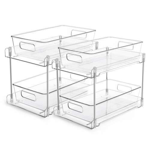 2 Pack Under Sink Organizer, 2 Tier Bathroom Storage Organizer, Pull-Out Organization With Track For Pantry, Kitchen