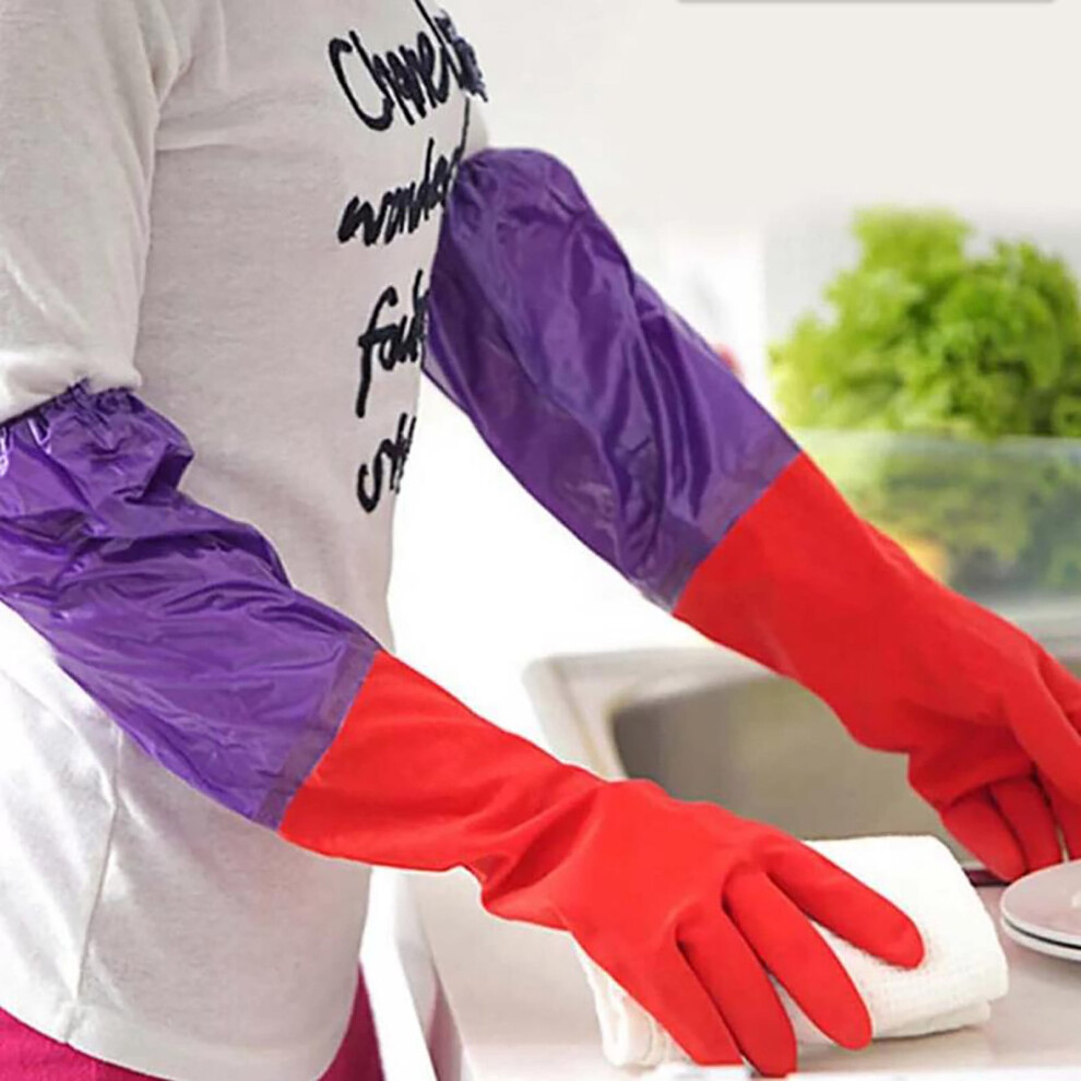 Cleaning Gloves Dishwashing Gloves Extra Long Household Laundry Dishwashing Cleaning Washing Latex Rubber Gloves With Velvet-image-OPC-PFPVYFY-NEW