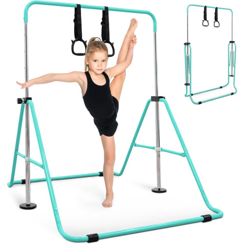 KAYMAN Foldable Gymnastics Horizontal Bar with Hand Protection Wrap, Teal