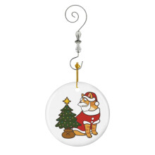 (Santa Orange Cat_7323) Christmas Ornaments Ceramic with Crystal Hook Xmas Handmade Tree Decorations Keepsake Gifts Stocking Stuffer