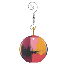 (Pink, Black, And Yellow Abstract Painting_2016) Christmas Ornaments Ceramic with Crystal Hook Xmas Handmade Tree Decorations Keepsake Gifts Stocking Stuffer