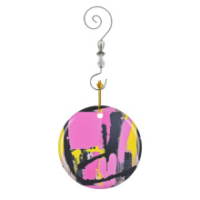 (Pink, Black, And Yellow Abstract Painting_2015) Christmas Ornaments Ceramic with Crystal Hook Xmas Handmade Tree Decorations Keepsake Gifts Stocking Stuffer