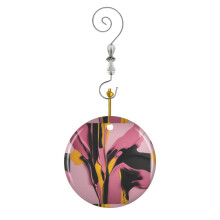 (Pink, Black, And Yellow Abstract Painting_2014) Christmas Ornaments Ceramic with Crystal Hook Xmas Handmade Tree Decorations Keepsake Gifts Stocking Stuffer