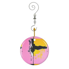 (Pink, Black, And Yellow Abstract Painting_2018) Christmas Ornaments Ceramic with Crystal Hook Xmas Handmade Tree Decorations Keepsake Gifts Stocking Stuffer
