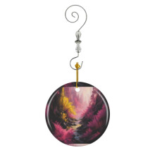 (Pink, Black, And Yellow Abstract Painting_2017) Christmas Ornaments Ceramic with Crystal Hook Xmas Handmade Tree Decorations Keepsake Gifts Stocking Stuffer