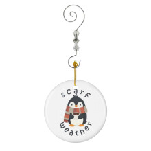 (Penguin Coffee Vibes_6351) Christmas Ornaments Ceramic with Crystal Hook Xmas Handmade Tree Decorations Keepsake Gifts Stocking Stuffer