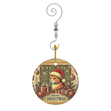 (Orange Cat Meowy Christmas_9790) Christmas Ornaments Ceramic with Crystal Hook Xmas Handmade Tree Decorations Keepsake Gifts Stocking Stuffer