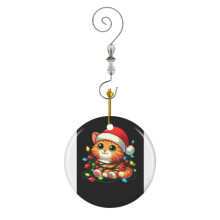 (Orange Tabby Cat Pet Christmas Lights_4231) Christmas Ornaments Ceramic with Crystal Hook Xmas Handmade Tree Decorations Keepsake Gifts Stocking Stuffer