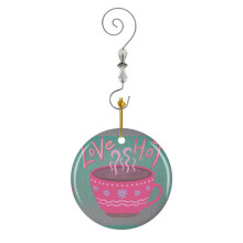 (Love Hot Winter Chocolate Drink Cup_1092) Christmas Ornaments Ceramic with Crystal Hook Xmas Handmade Tree Decorations Keepsake Gifts Stocking Stuffer