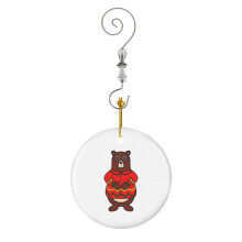 (Merry Beary Christmas Brown Bear_4565) Christmas Ornaments Ceramic with Crystal Hook Xmas Handmade Tree Decorations Keepsake Gifts Stocking Stuffer