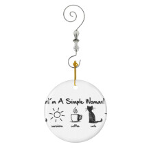 (I'a A Simple Woman, Sunshine, Coffee And Cats Gift For Women, Women's Simple Girl Tee, Funny Women_6) Christmas Ornaments Ceramic with Crystal Hook Xmas Handmade Tree Decorations Keepsake Gifts Stocking Stuffer