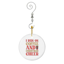 (I Run ON COFFEE AND CHRISTMAS CHEER_4658) Christmas Ornaments Ceramic with Crystal Hook Xmas Handmade Tree Decorations Keepsake Gifts Stocking Stuffer
