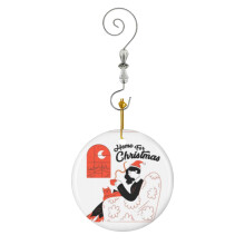 (Home For Christmas Illustration Cat Woman Tea Coffee Warm_4017) Christmas Ornaments Ceramic with Crystal Hook Xmas Handmade Tree Decorations Keepsake Gifts Stocking Stuffer