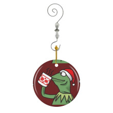 (Hot Chocolate Kermit Christmas Kermit_4359) Christmas Ornaments Ceramic with Crystal Hook Xmas Handmade Tree Decorations Keepsake Gifts Stocking Stuffer