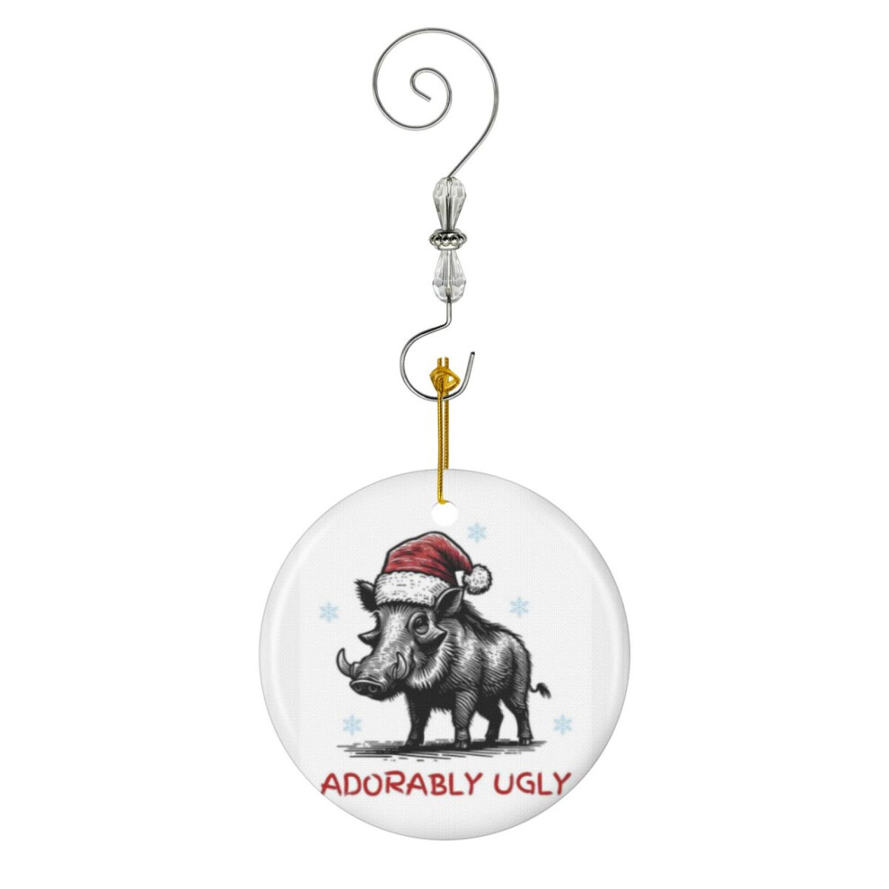 (Funny Warthog Ugly Sweater - Adorably Ugly - Christmas Minimalist Animal Art_5873) Christmas Ornaments Ceramic with Crystal Hook Xmas Handmade Tree D