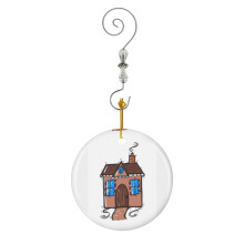 (Ginger Bread House, Brown Vintage_6592) Christmas Ornaments Ceramic with Crystal Hook Xmas Handmade Tree Decorations Keepsake Gifts Stocking Stuffer