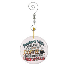 (Funny Pastors Wife Appreciation Gifts Jesus In Her Heart And Coffee In Her Hand, She Is Unstoppable_) Christmas Ornaments Ceramic with Crystal Hook Xmas Handmade Tree Decorations Keepsake Gifts Stocking Stuffer