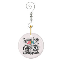 (Funny Pastors Wife Appreciation Gifts Jesus In Her Heart And Coffee She Is Unstoppable_4425) Christmas Ornaments Ceramic with Crystal Hook Xmas Handmade Tree Decorations Keepsake Gifts Stocking Stuffer