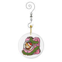 (Hand Drawn Christmas Orange Cat In A Backpack_7338) Christmas Ornaments Ceramic with Crystal Hook Xmas Handmade Tree Decorations Keepsake Gifts Stocking Stuffer